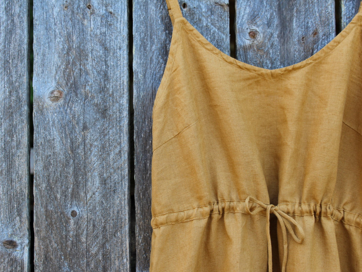 Linen Dress with Drawstring Tie