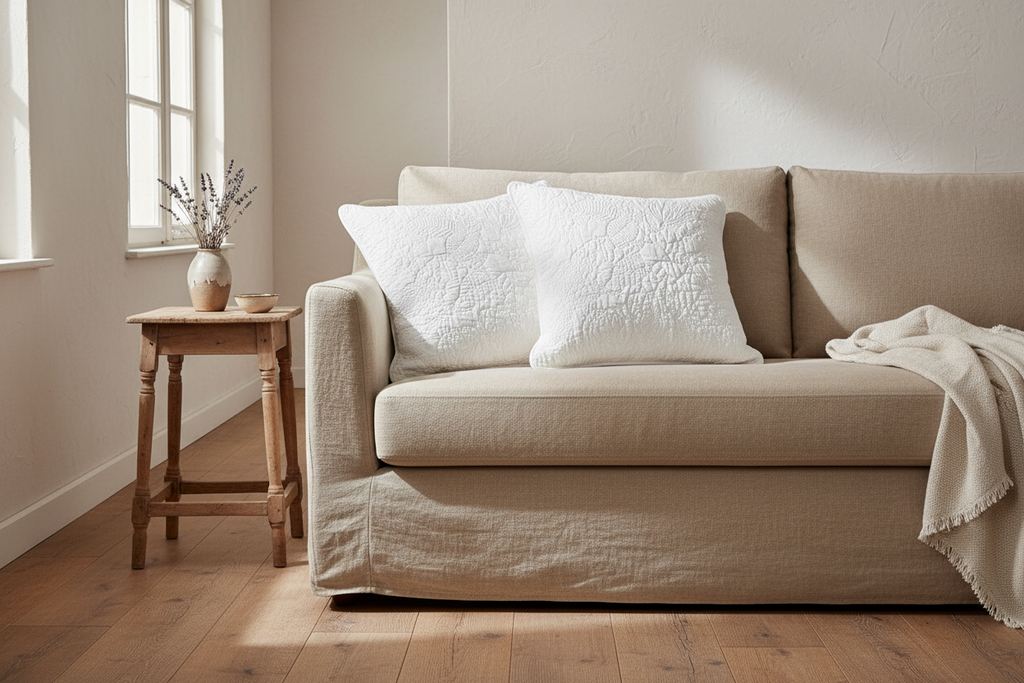 White Cotton Quilted Cushion Cover