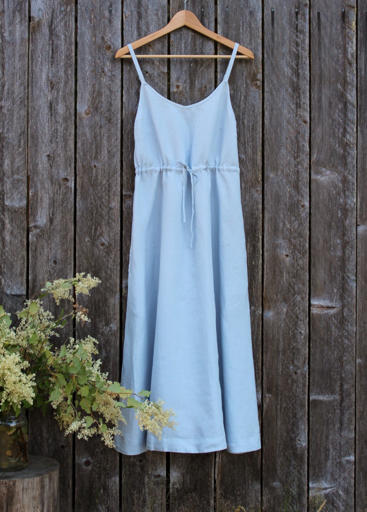 Linen Dress with Drawstring Tie